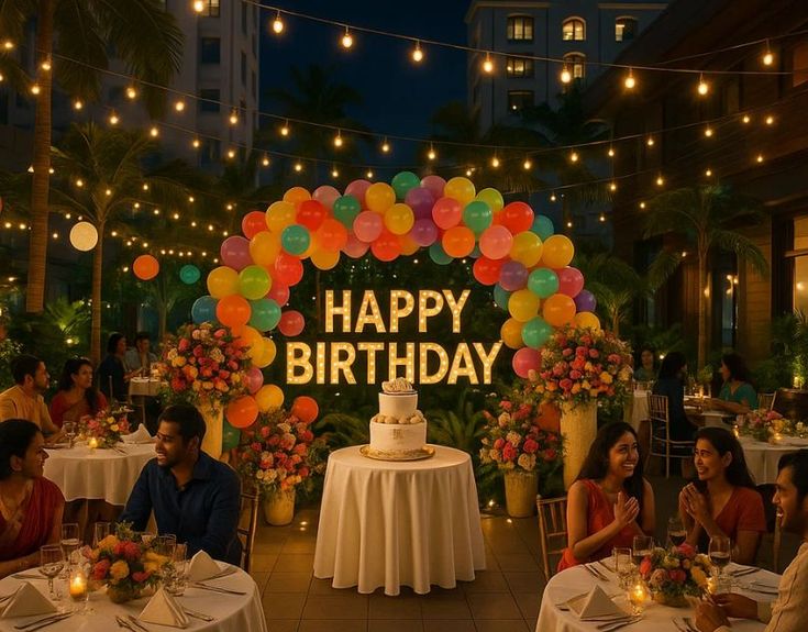 Birthday party catering setup with themed buffet arrangement